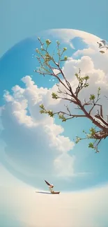 Serene sky with tree and clouds wallpaper.