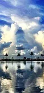 Stunning sky with clouds reflected on calm water.