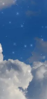 Fluffy clouds with starry night sky on a phone wallpaper.