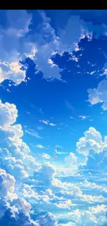 Serene sky with white clouds and bright blue hues.