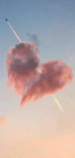 Heart-shaped pink clouds against a soft blue sky.