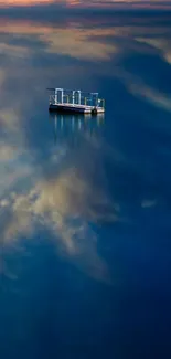 Serene blue sky and boat reflection wallpaper for mobile.