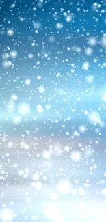 Snowy blue wallpaper with falling snowflakes and winter theme.