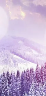 Serene snowy mountain wallpaper with purple hues.