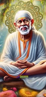 Spiritual guru artwork with a serene background.