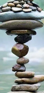 Balanced stones over water creating a serene and tranquil wallpaper.