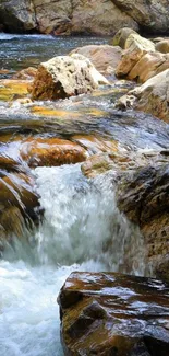 Serene stream cascading over rocks in nature