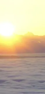 Peaceful sunrise over a blanket of clouds with golden light.