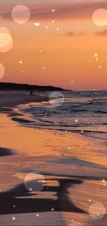 Serene sunset over a tranquil beach with golden hues and gentle waves.