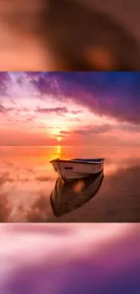 Beautiful sunset view with boat reflection on tranquil water.