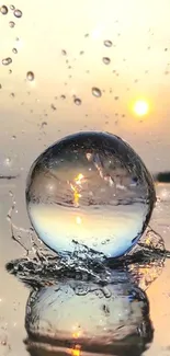 Reflective bubble on water with sunset.