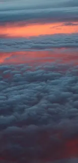 Mobile wallpaper of orange sunset clouds with blue hues.