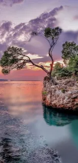 Serene sunset over coastal cliffs with vibrant sky.