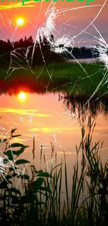 Serene sunset over a tranquil lake with vibrant reflections.