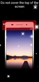 Serene sunset wallpaper with calm ocean and twilight hues on mobile screen.