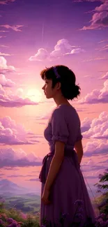 Silhouette of a person against a vibrant purple sunset sky.