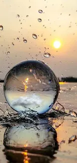 A serene water splash with sunset reflection for mobile wallpaper.