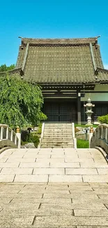 Traditional Asian temple with serene garden path.