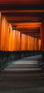 Mystical orange-lit temple pathway wallpaper.