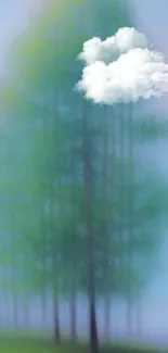 Blurred tall trees against a blue sky in a serene mobile wallpaper.