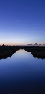 Serene twilight sky with river reflection.