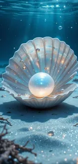 Open shell with pearl underwater scene.