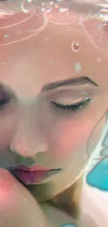 Serene artistic underwater portrait with pastel colors and dreamy aesthetic.