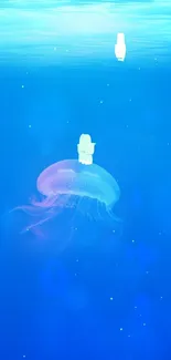 Serene underwater jellyfish in blue ocean depths mobile wallpaper.