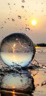 Stunning sunset with water drop reflecting light, creating serene and peaceful imagery.