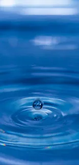 Serene blue water droplet creates ripples.