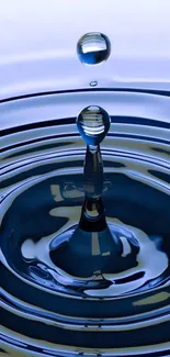 Blue, calm water drop with ripples for mobile wallpaper.