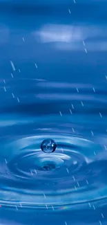 Serene blue water droplet with ripples.