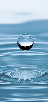 Serene blue water droplet creating ripples.