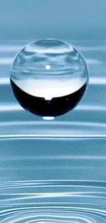 Floating water droplet with ripples in calming blue tones.