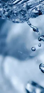 Close-up of serene water droplets on blue background.