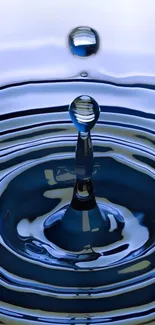 Serene blue water drop ripple on phone wallpaper.