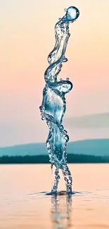 Mesmerizing water spiral against a peach sky.