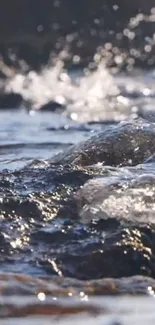 Water splashing over rocks in a serene nature scene