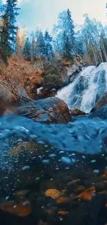 Beautiful waterfall with forest backdrop, capturing serene nature.