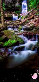 Majestic waterfall in lush forest landscape, perfect for mobile wallpapers.