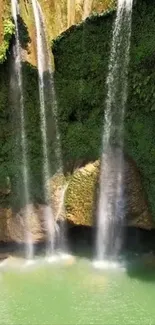 Beautiful cascading waterfall with lush greenery