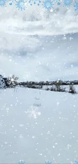 Winter landscape with falling snowflakes and soft light blue tones.