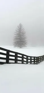 Tranquil winter scene with snow and tree, perfectly serene for mobile wallpaper.