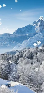 Idyllic snowy mountain landscape with church.