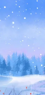 Fantasy winter scene with snow and trees.