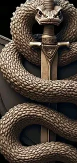 Serpent coiled around a sword and shield emblem wallpaper.