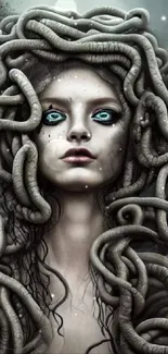 Medusa-inspired fantasy wallpaper with snake hair and mystical features.