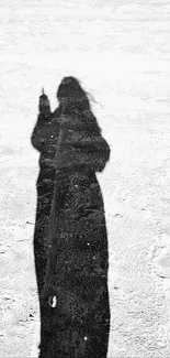 Black and white shadow silhouette on white sand.