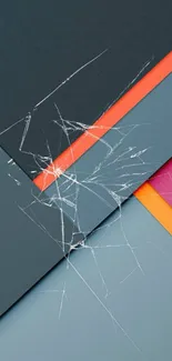 Geometric design with cracked glass effect and vibrant colors.