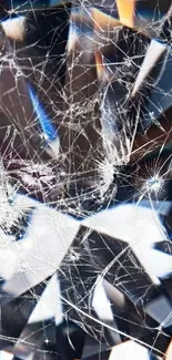 Shattered glass design with dark abstract texture.